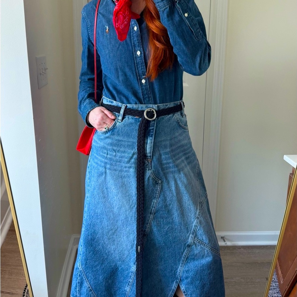 Ralph Lauren Black Braided Leather Rope Belt with Silver Ring